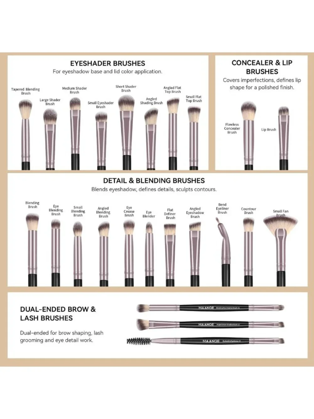 30 Pcs Professional Makeup Brush Set with Travel Case - Kabuki, Foundation
